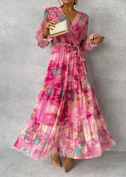 Freja | Dame Maxi Slagkjole Blomsterprint Lange Ærmer Feminin