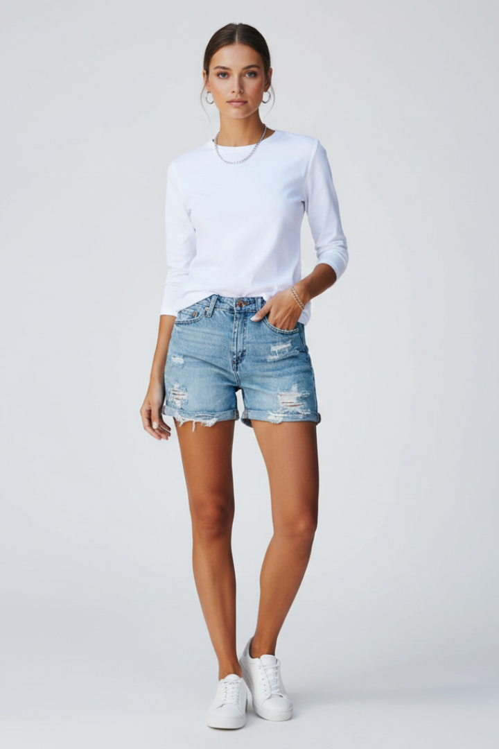 Freja | Dame Shorts Frynsekant Afslappet Pasform