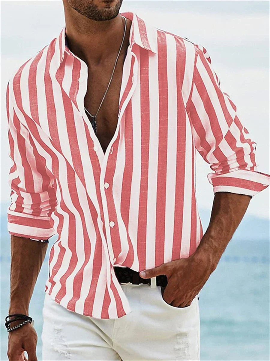 Hakon | Herre Skjorte Stribet Button Down Afslappet Pasform