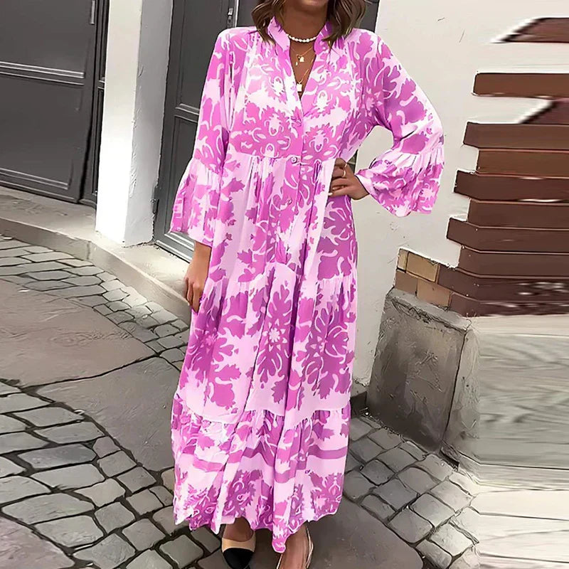 Harmony | Elegante Damers Boho Maxikjole Med Print