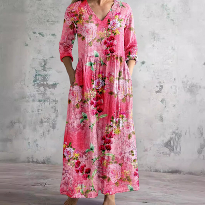 Ida | Dame Sommerkjole V-hals Blomsterprint Let Behagelig