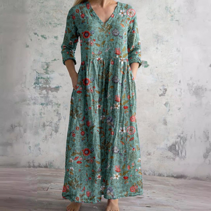 Ida | Dame Sommerkjole V-hals Blomsterprint Let Behagelig