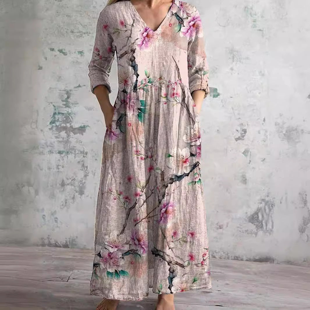 Ida | Dame Sommerkjole V-hals Blomsterprint Let Behagelig