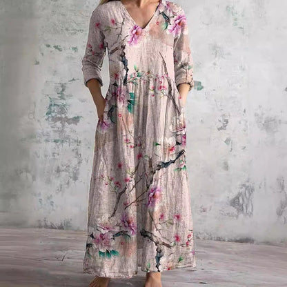 Ida | Dame Sommerkjole V-hals Blomsterprint Let Behagelig