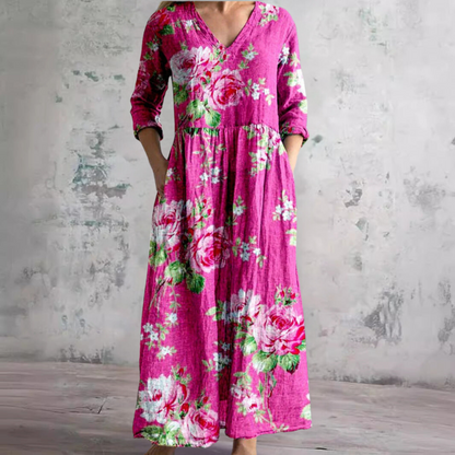 Ida | Dame Sommerkjole V-hals Blomsterprint Let Behagelig