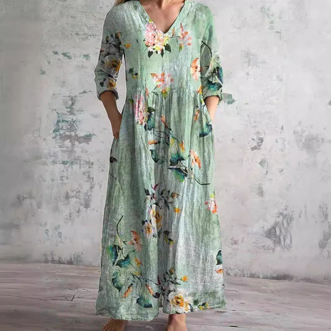 Ida | Dame Sommerkjole V-hals Blomsterprint Let Behagelig