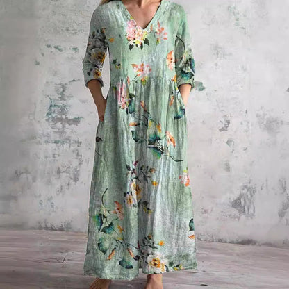 Ida | Dame Sommerkjole V-hals Blomsterprint Let Behagelig