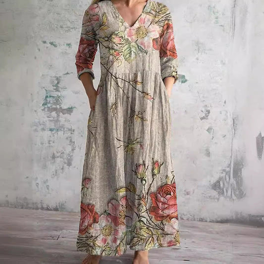 Ida | Dame Sommerkjole V-hals Blomsterprint Let Behagelig