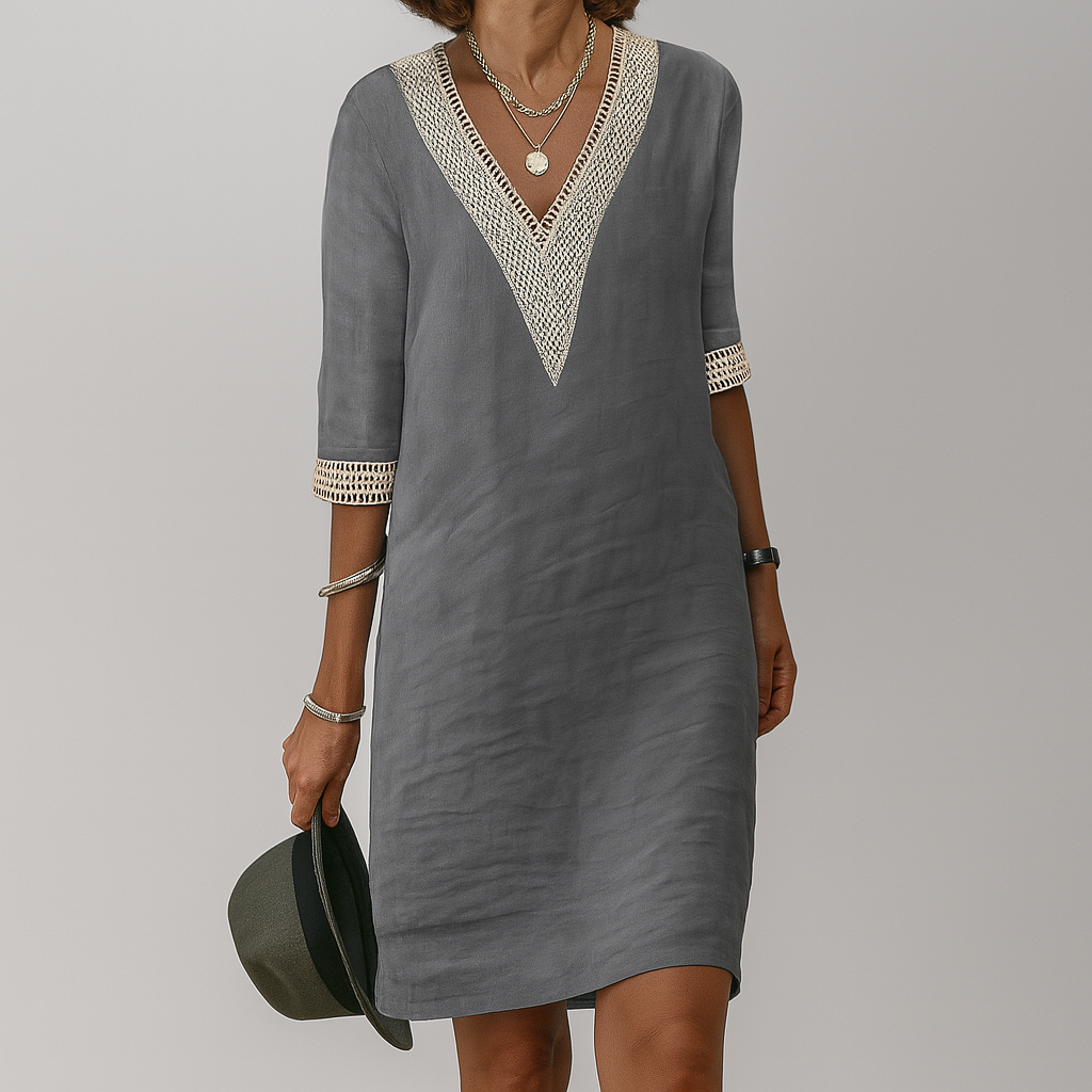 Ligne | Dame Linned Sommer Midikjole Afslappet Feminin Let