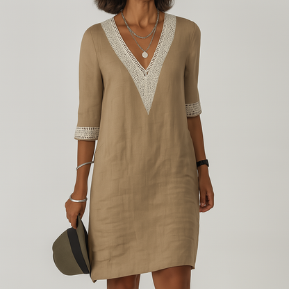 Ligne | Dame Linned Sommer Midikjole Afslappet Feminin Let