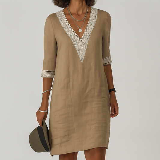Ligne | Dame Linned Sommer Midikjole Afslappet Feminin Let