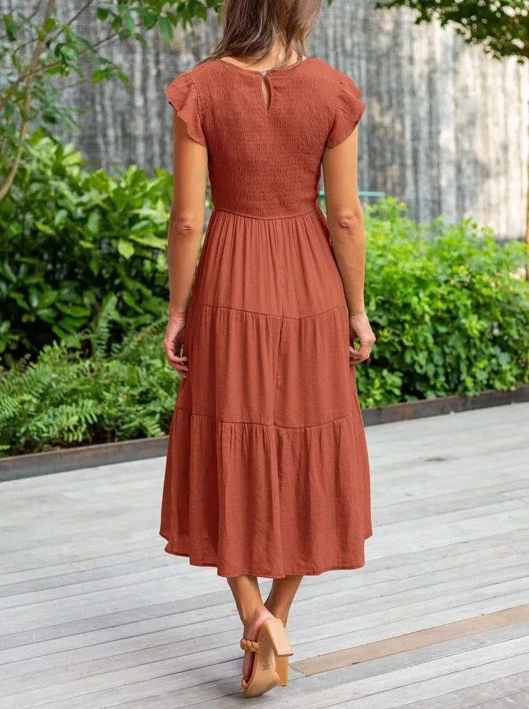Lisette | Elegante Kvinder Midi Slankende Kjole