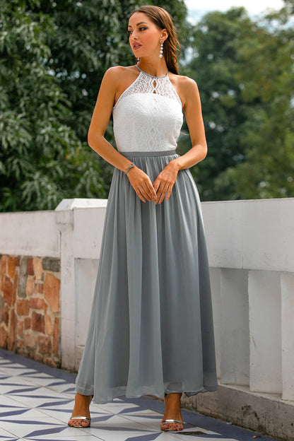 Malou | Kvinde Bryllupsgæst Kjole Halterneck Satin Maxi Stil