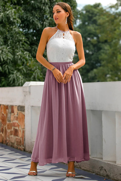 Malou | Kvinde Bryllupsgæst Kjole Halterneck Satin Maxi Stil