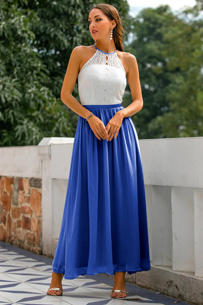 Malou | Kvinde Bryllupsgæst Kjole Halterneck Satin Maxi Stil