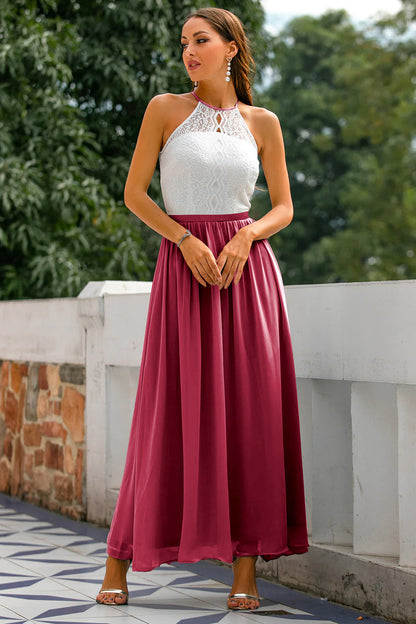 Malou | Kvinde Bryllupsgæst Kjole Halterneck Satin Maxi Stil