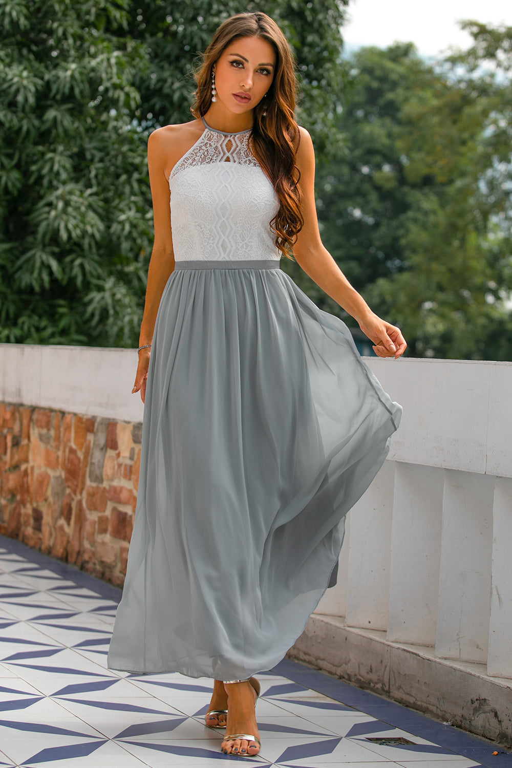 Malou | Kvinde Bryllupsgæst Kjole Halterneck Satin Maxi Stil
