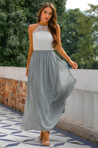 Malou | Kvinde Bryllupsgæst Kjole Halterneck Satin Maxi Stil