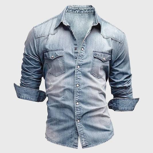 Marius | Mænd Denimskjorte Bomuldsrig Blanding Slim Fit