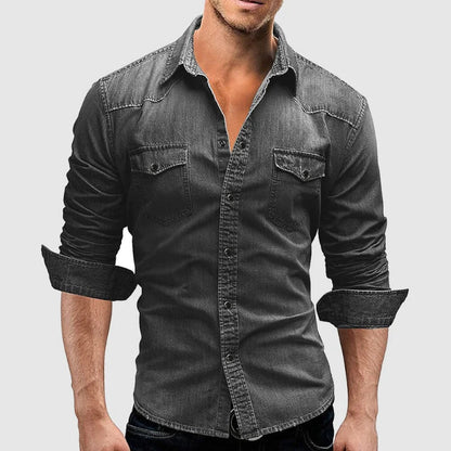Marius | Mænd Denimskjorte Bomuldsrig Blanding Slim Fit