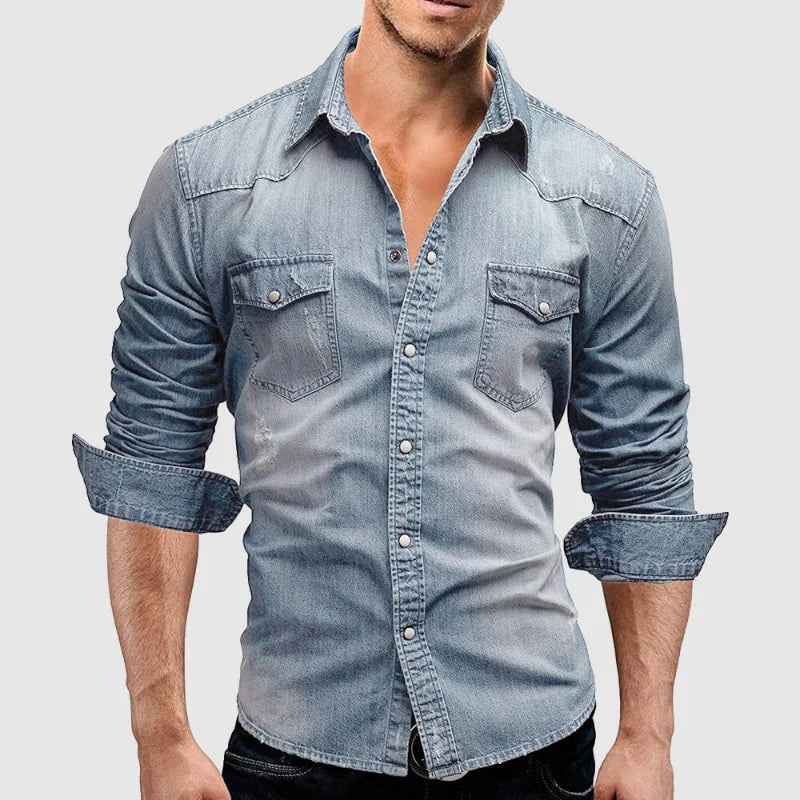 Marius | Mænd Denimskjorte Bomuldsrig Blanding Slim Fit