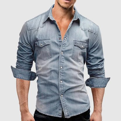 Marius | Mænd Denimskjorte Bomuldsrig Blanding Slim Fit