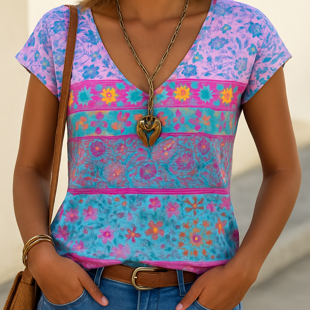Nyala | Elegant Kvinders Sommer T-Shirt med Blomsterprint