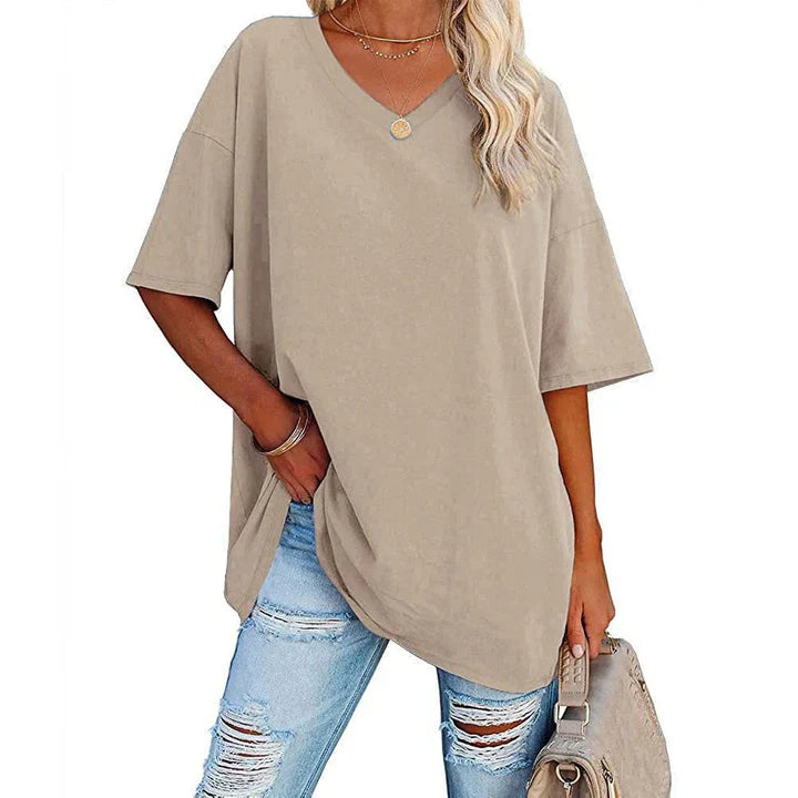 Sia | Afslappede Kvinders Sommer T-shirt med V-hals