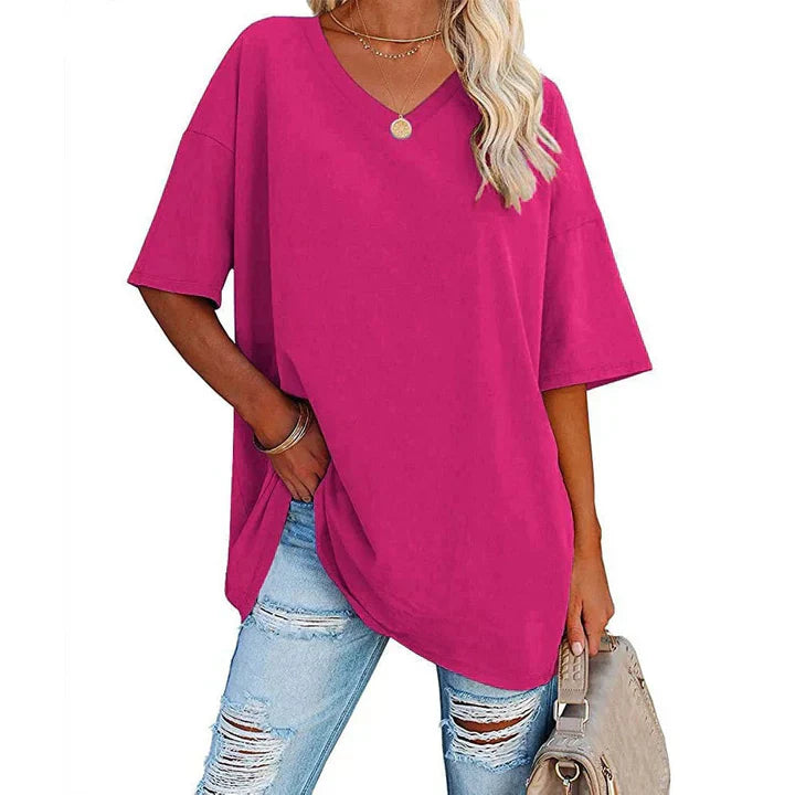 Sia | Afslappede Kvinders Sommer T-shirt med V-hals