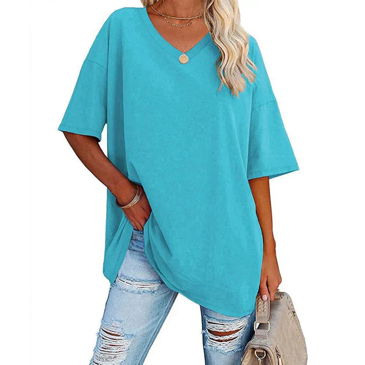 Sia | Afslappede Kvinders Sommer T-shirt med V-hals