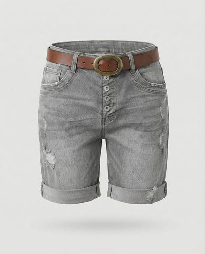Sif | Dame Denim Shorts Ripped Design Afslappet Pasform