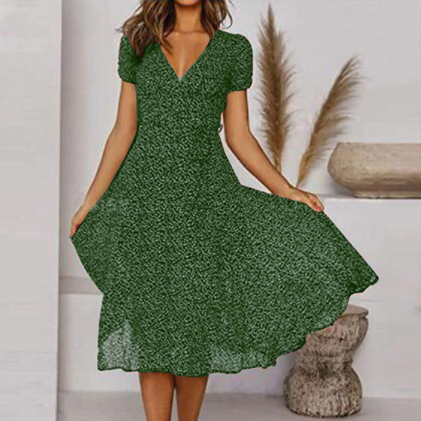 Signe | Kvinder midikjole korte ærmer let stof