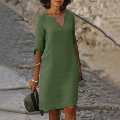 Sofie | Dame Minikjole V-hals Trekvart Ærmer Elegant Feminin