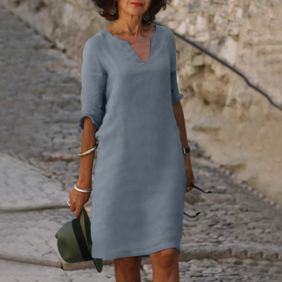Sofie | Dame Minikjole V-hals Trekvart Ærmer Elegant Feminin