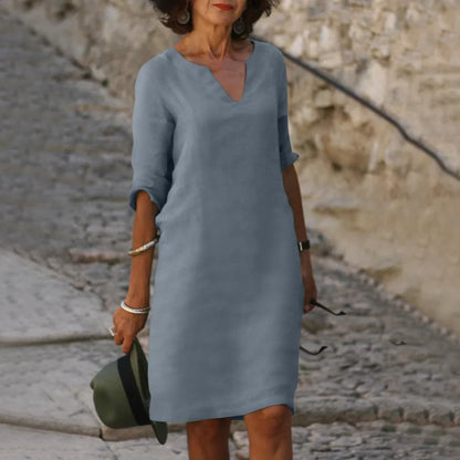 Sofie | Dame Minikjole V-hals Trekvart Ærmer Elegant Feminin