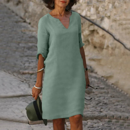 Sofie | Dame Minikjole V-hals Trekvart Ærmer Elegant Feminin