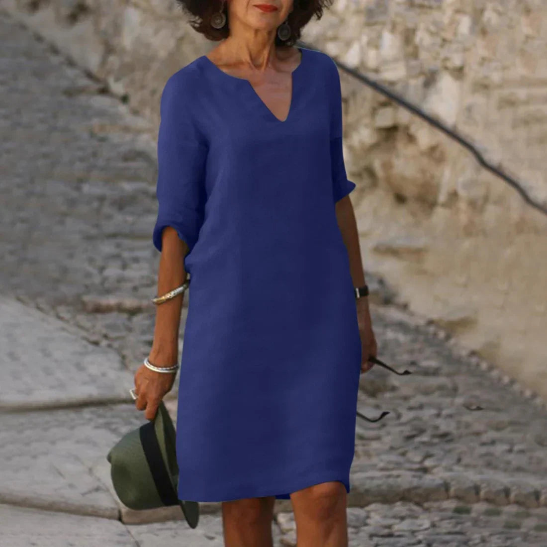 Sofie | Dame Minikjole V-hals Trekvart Ærmer Elegant Feminin