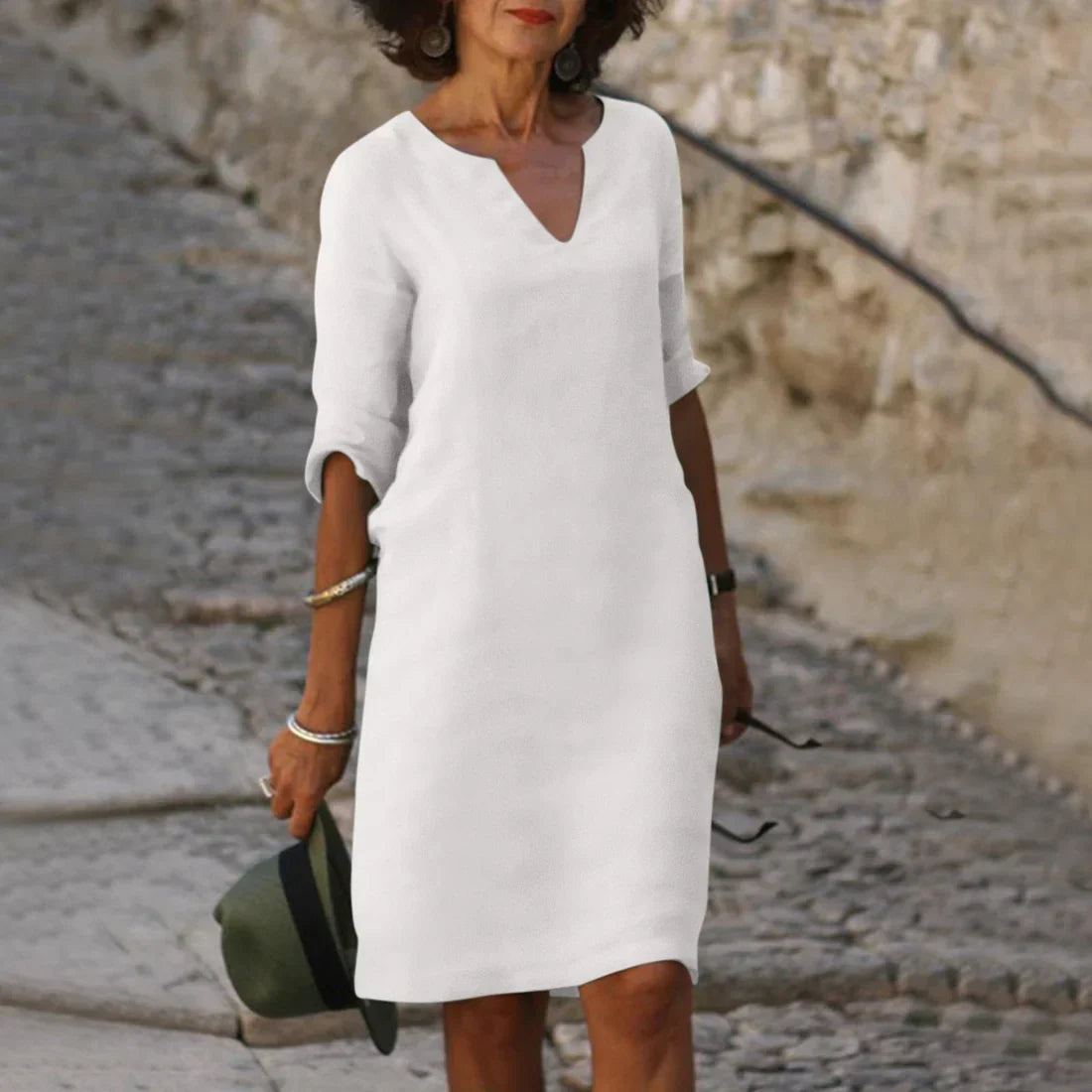 Sofie | Dame Minikjole V-hals Trekvart Ærmer Elegant Feminin