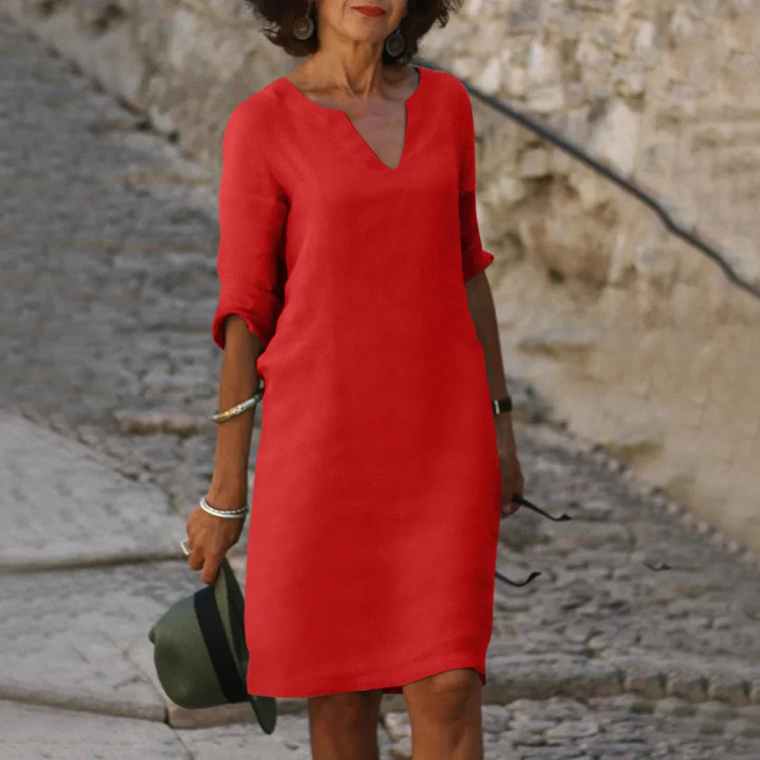 Sofie | Dame Minikjole V-hals Trekvart Ærmer Elegant Feminin