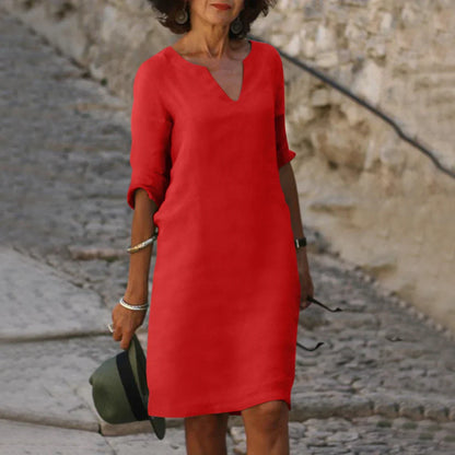 Sofie | Dame Minikjole V-hals Trekvart Ærmer Elegant Feminin