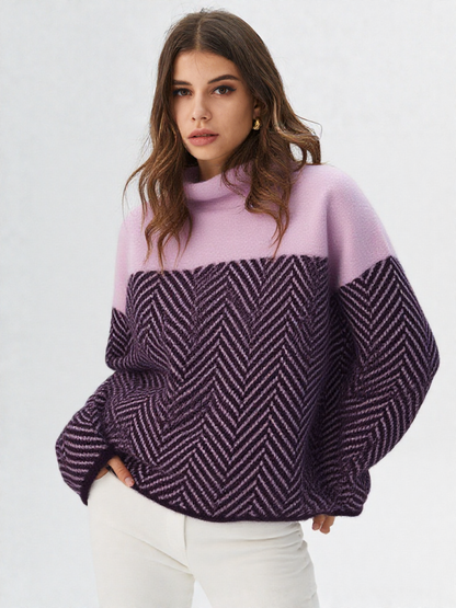 Stribet dametrøje med høj krave