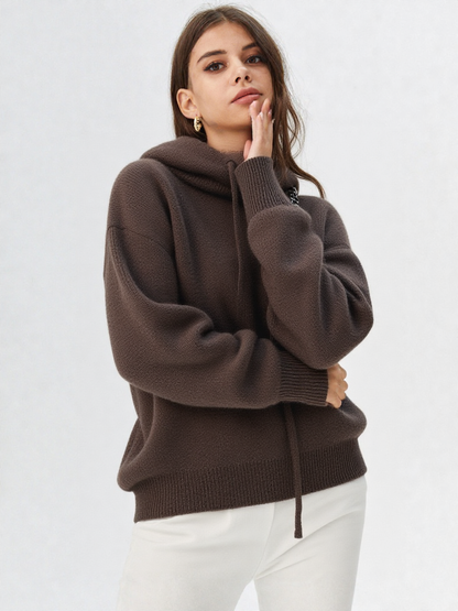 Strikket damehoodie med hætte