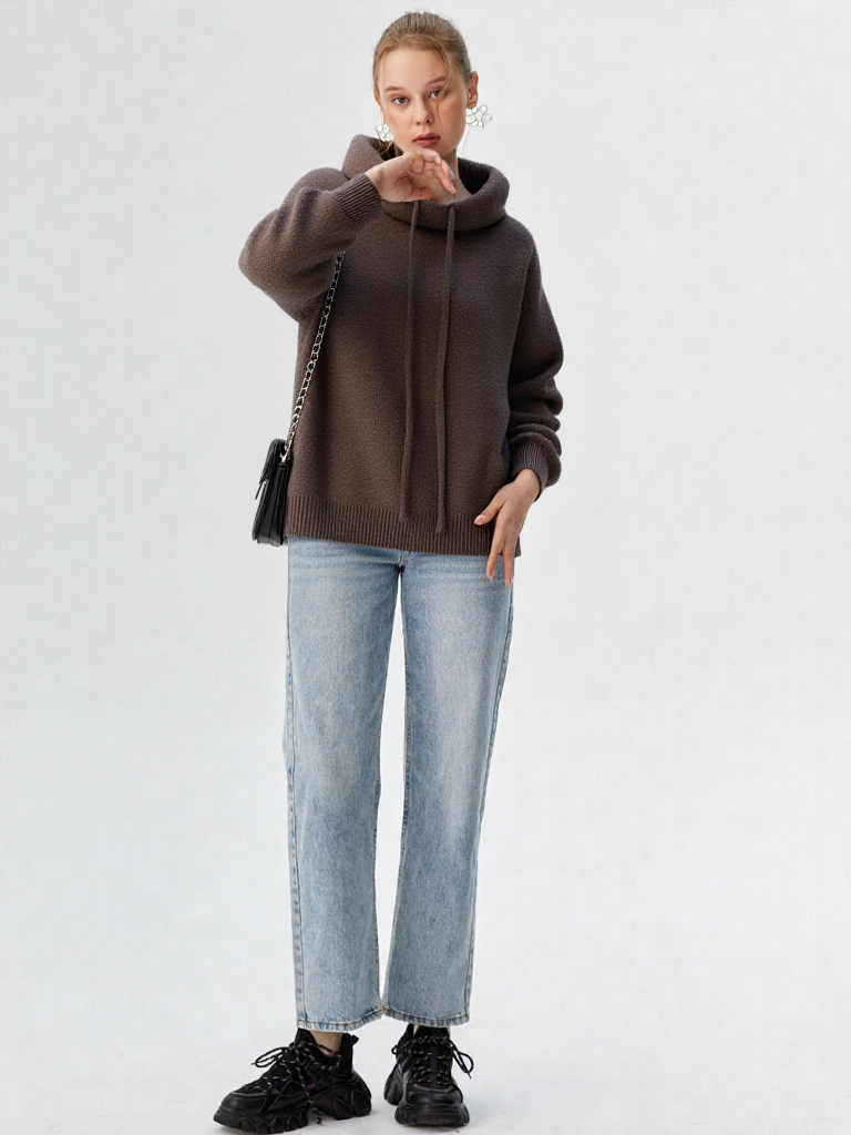 Strikket damehoodie med hætte