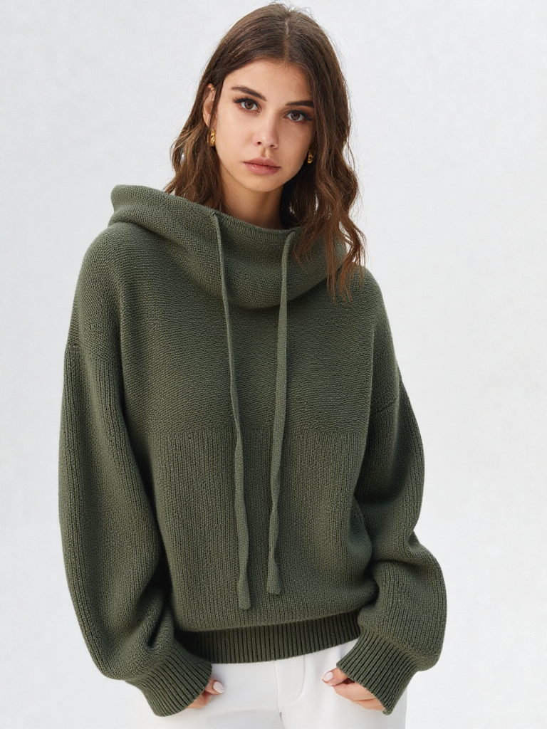 Strikket damehoodie med hætte