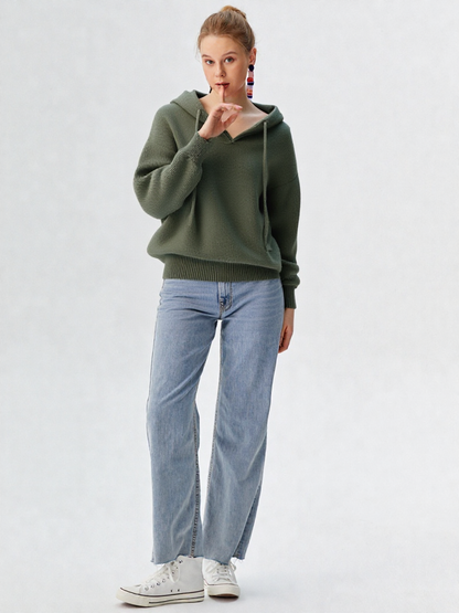 Strikket damehoodie med hætte