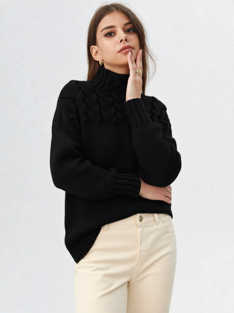 Strikket dametrøje med høj hals