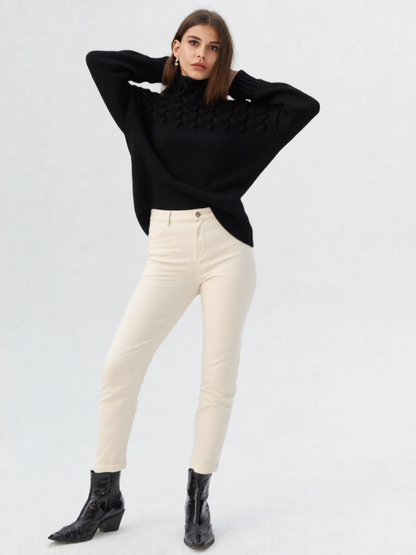 Strikket dametrøje med høj hals