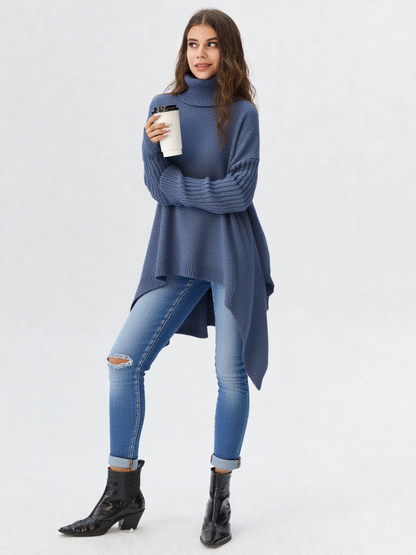 Strikket dametrøje med rullekrave