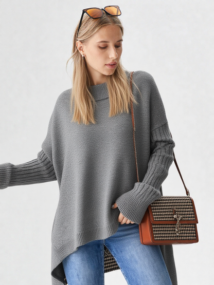 Strikket dametrøje med rullekrave