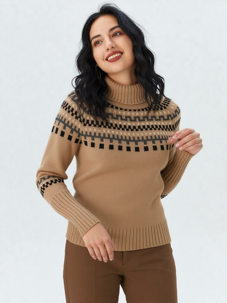 Strikket patchwork-hue med rund hals